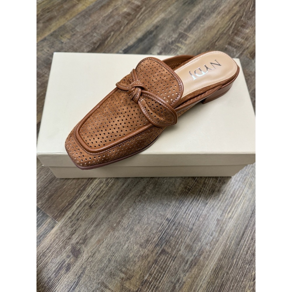 NYDJ Womens Perforated Suede Knotted Bow Slide Mules Cognac Brown Size 9M
